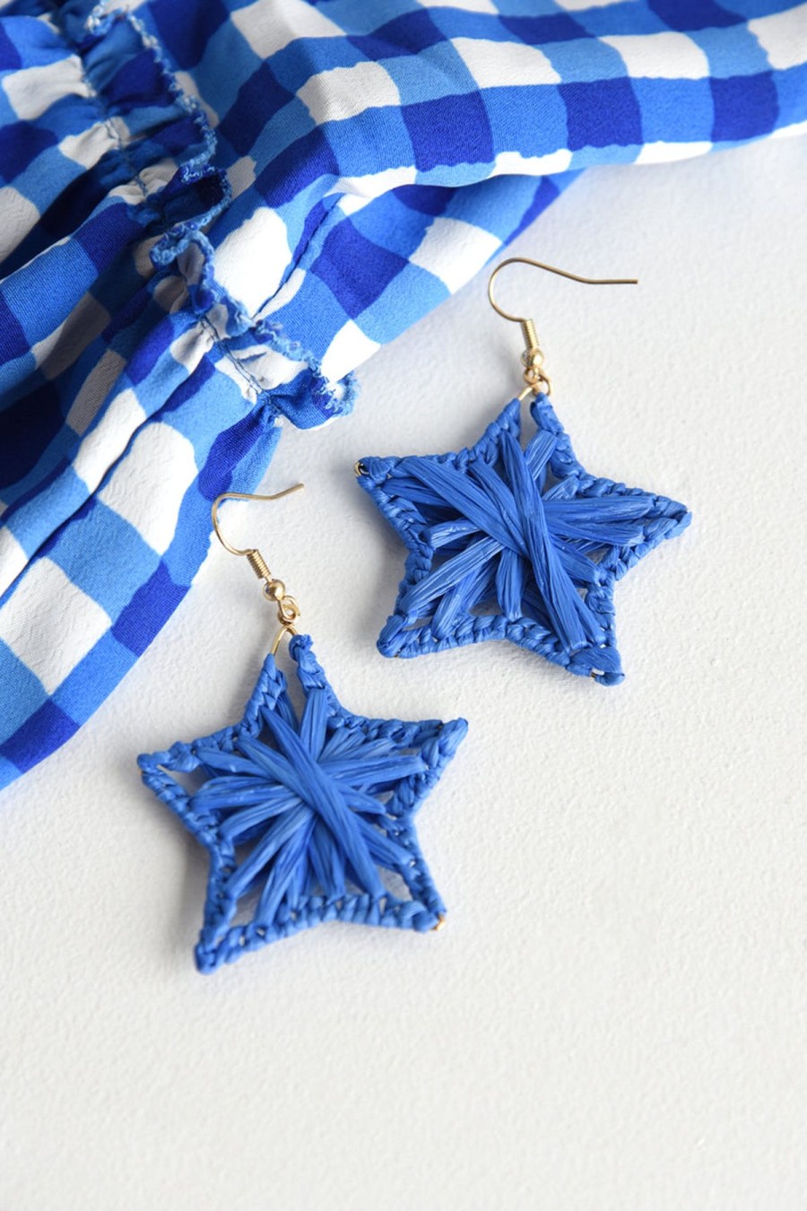 Accessories Dear Stella Boutique | Raffia Star Earrings -Blue