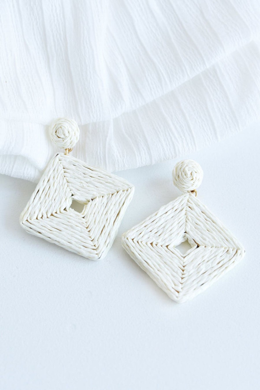 Accessories Dear Stella Boutique | Square Raffia Earrings -Ivory