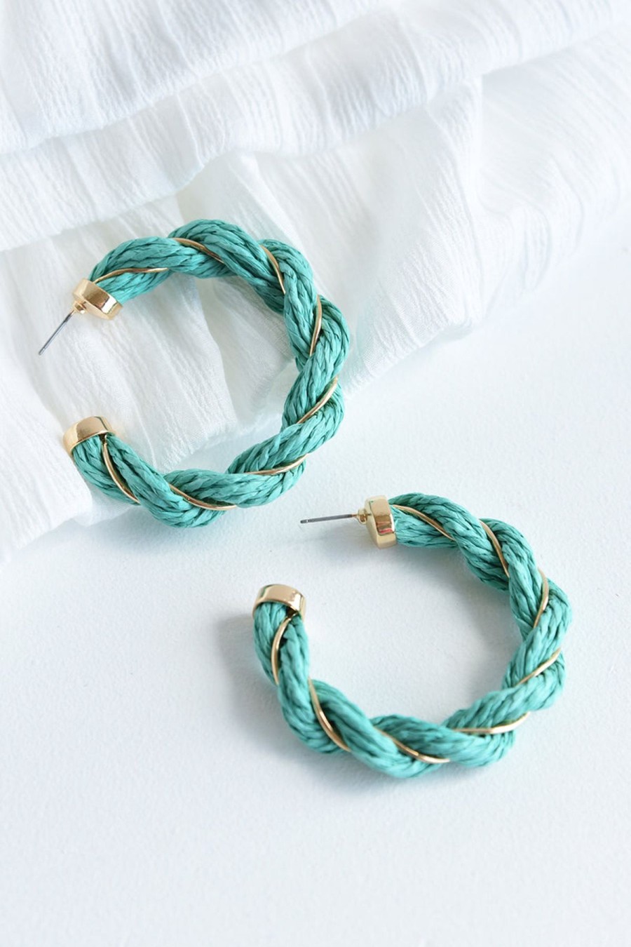 Accessories Dear Stella Boutique | Raffia And Wire Twisted Hoop Earrings -Turquoise