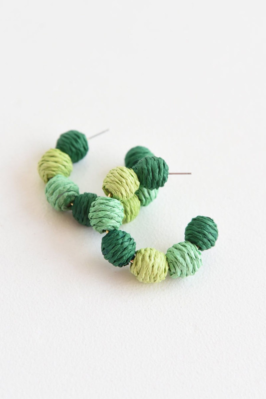 Accessories Dear Stella Boutique | Straw Balled Hoop Earrings -Green