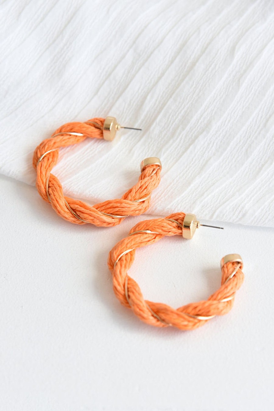 Accessories Dear Stella Boutique | Raffia And Wire Twisted Hoop Earrings -Orange