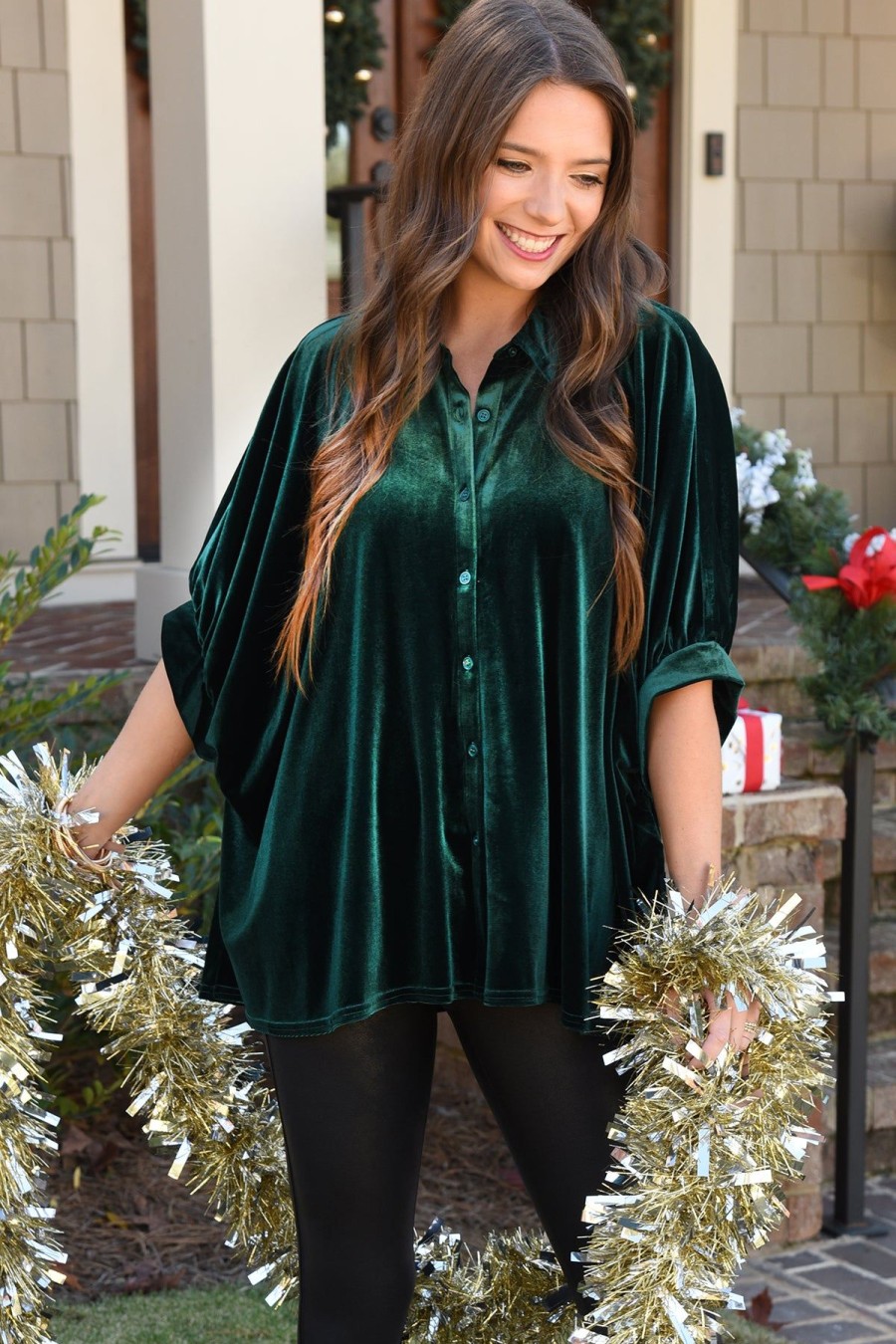 Tops DAY + MOON | Dreaming Of You Velvet Top -Forest