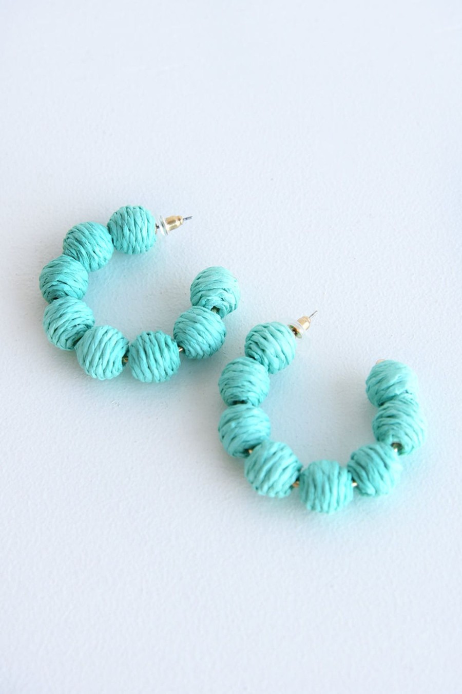 Accessories Dear Stella Boutique | Straw Balled Hoop Earrings -Teal