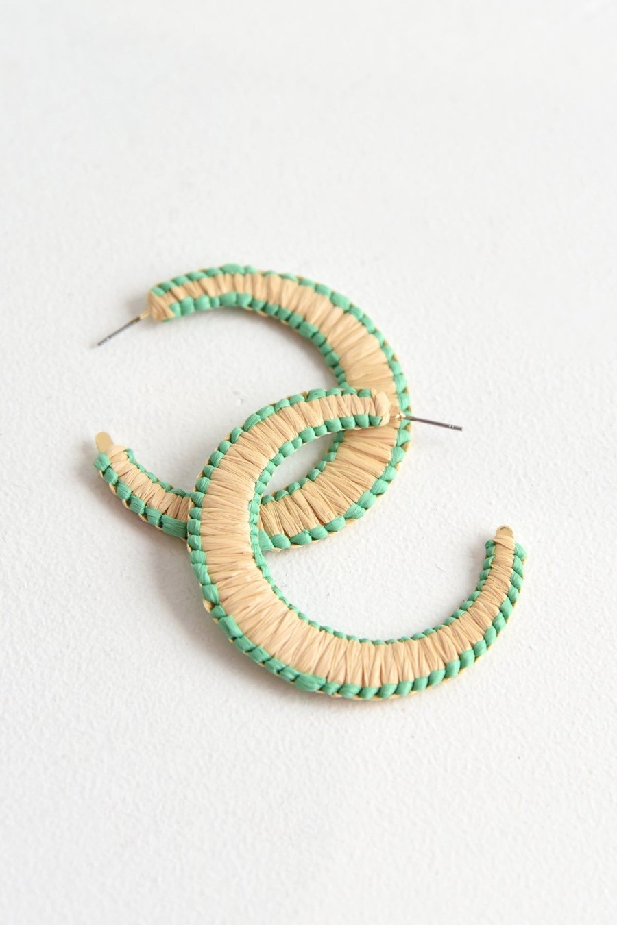 Accessories Dear Stella Boutique | Two Tone Raffia Hoop Earrings -Green