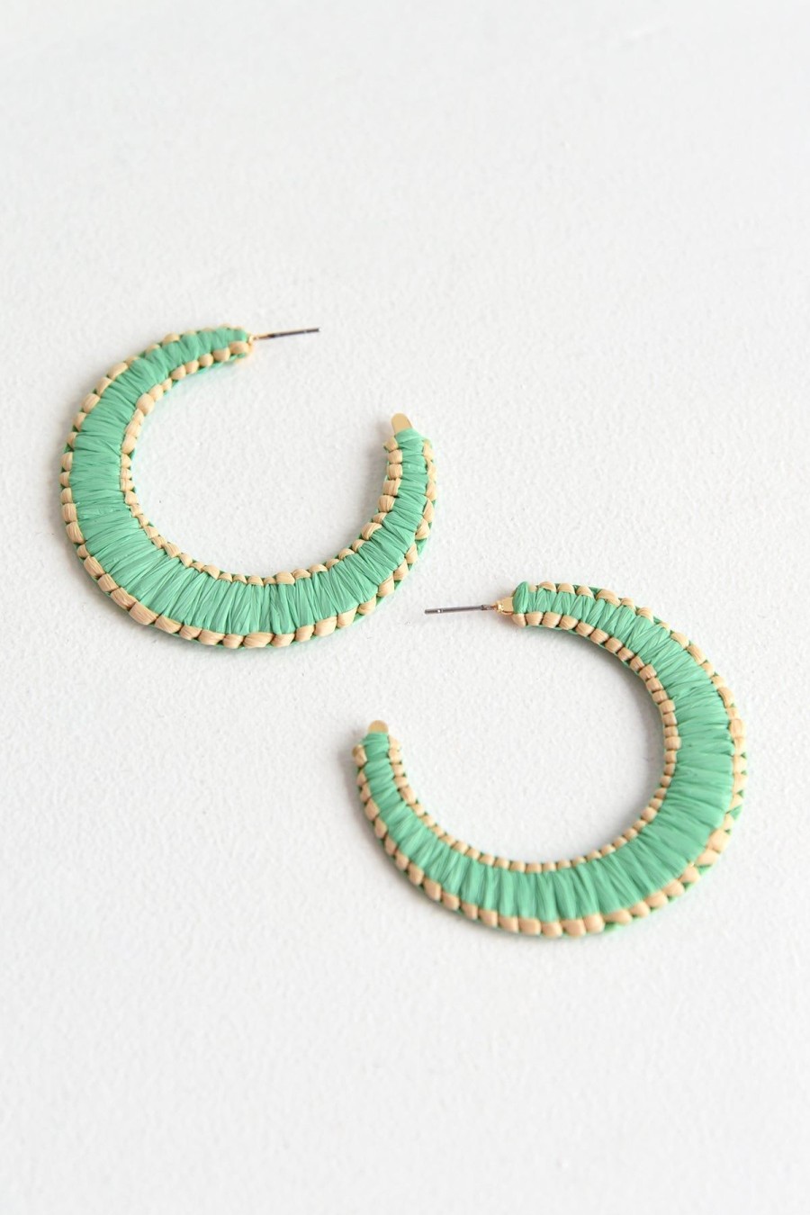 Accessories Dear Stella Boutique | Two Tone Raffia Hoop Earrings -Green